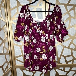 Torrid Plum White Floral Top Blouse  Off Shoulder Straps